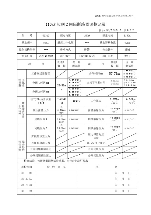 断路器、隔离开关安装调整记录