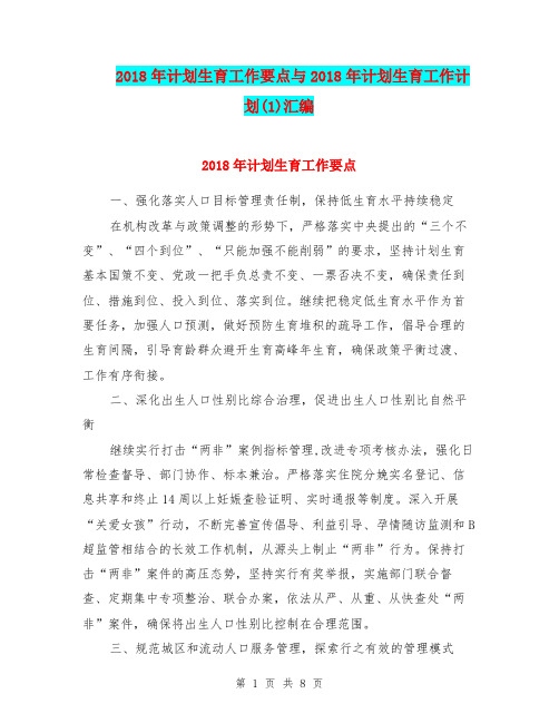 2018年计划生育工作要点与2018年计划生育工作计划(1)汇编