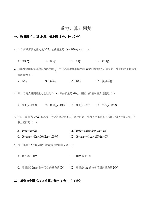 中考物理复习 重力计算专题突破 练习无解析
