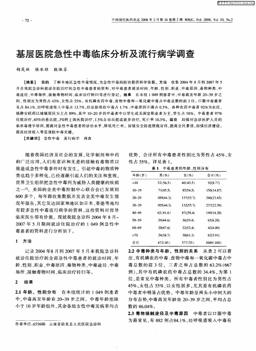 基层医院急性中毒临床分析及流行病学调查