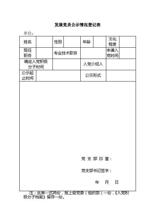 发展党员公示情况及核查登记表
