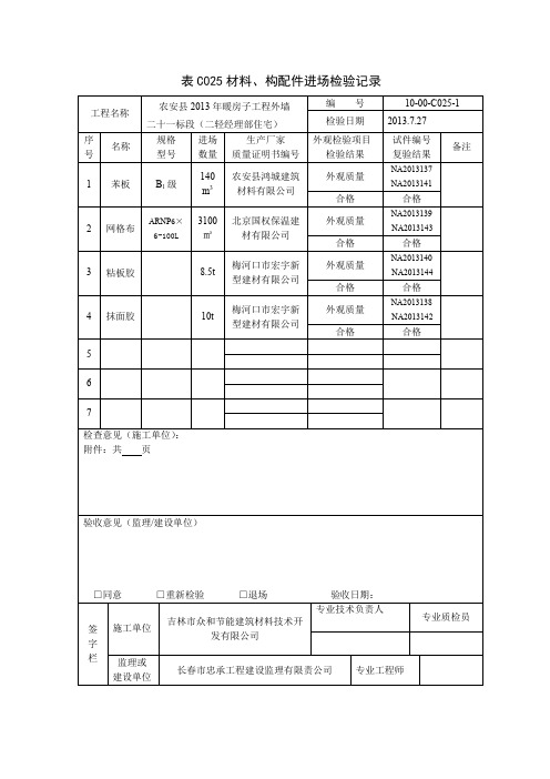 表C005建筑材料检测计划