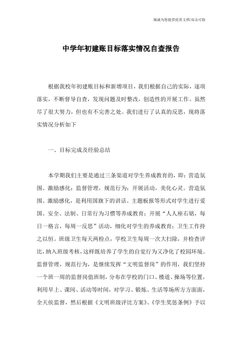 中学年初建账目标落实情况自查报告