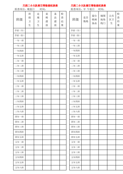 兰西二小少先队平时检查纪录汇总表新