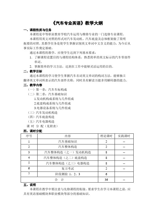 《汽车专业英语》教学大纲