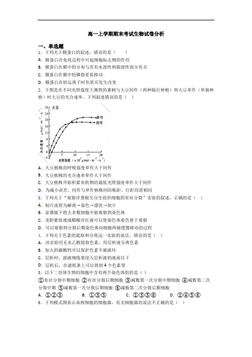 高一上学期期末考试生物试卷分析