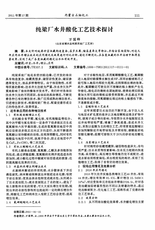 纯梁厂水井酸化工艺技术探讨