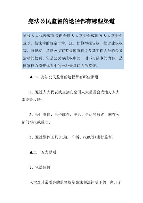 宪法公民监督的途径都有哪些渠道