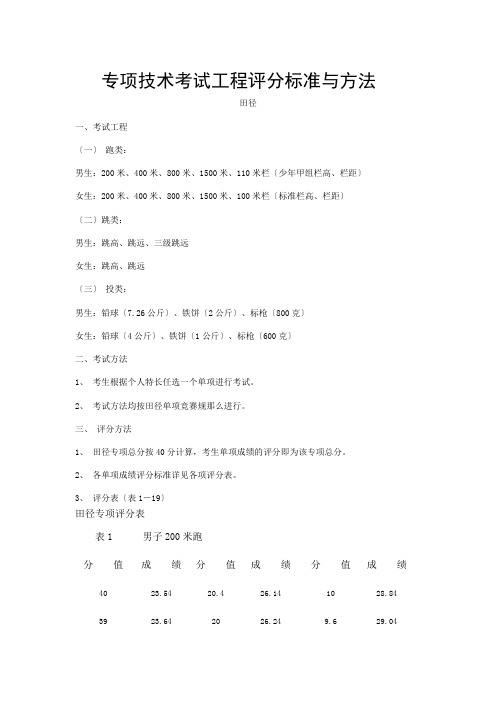 体育高考专项技术考试项目评分标准与办法
