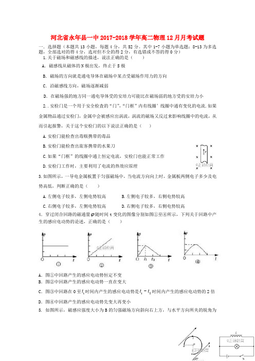 河北省永年县一中2017_2018学年高二物理12月月考试题