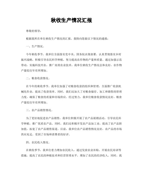 秋收生产情况汇报