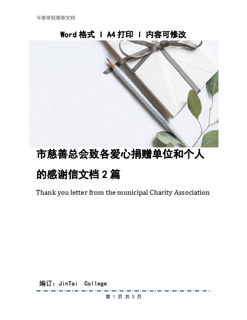 市慈善总会致各爱心捐赠单位和个人的感谢信文档2篇