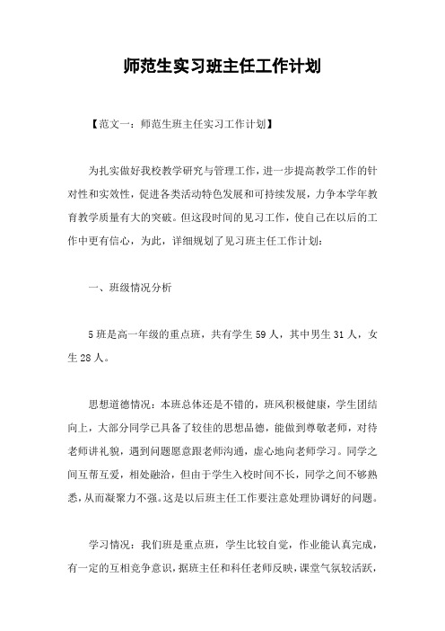 师范生实习班主任工作计划