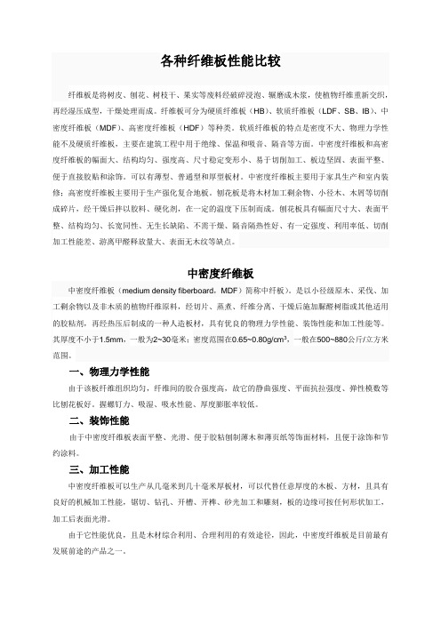 各种纤维板的特性及比较