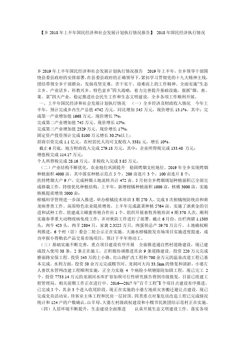 【乡2018年上半年国民经济和社会发展计划执行情况报告】 2018年国民经济执行情况