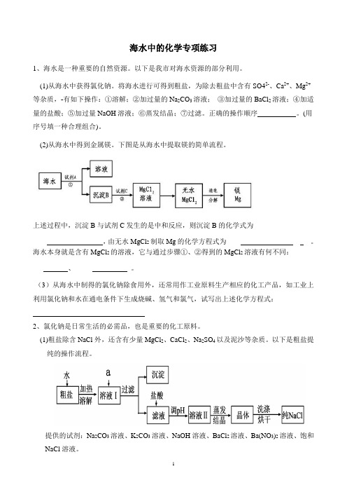 海水中的化学专项练习