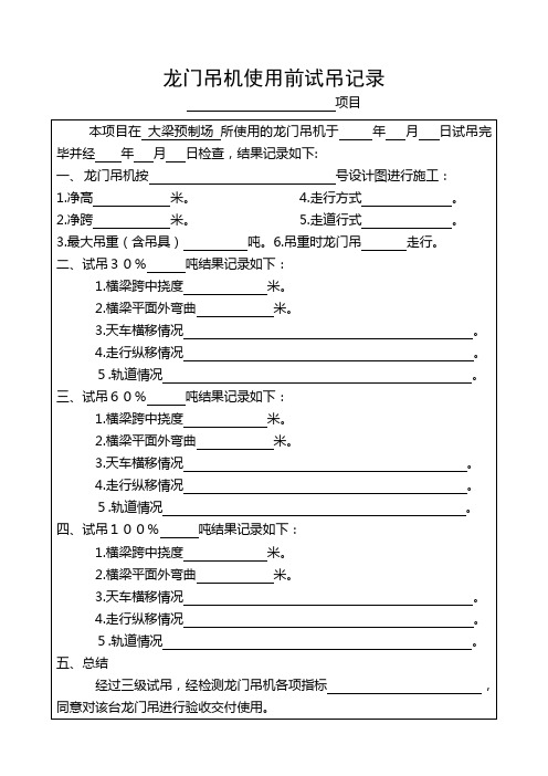 龙门吊机试吊记录