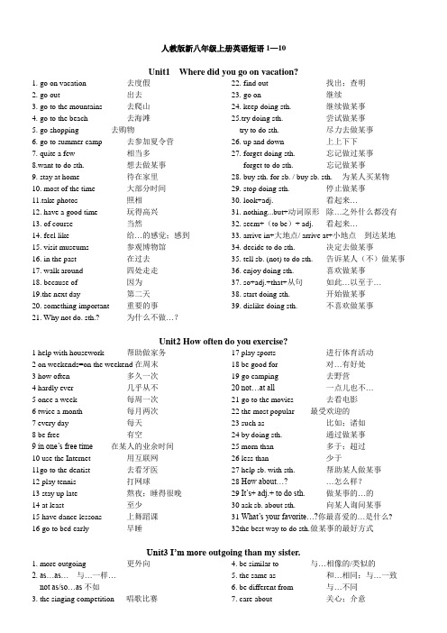 八年级上册重点短语归纳