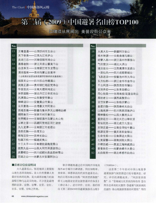 第二届(2009)中国避暑名山榜TOP100