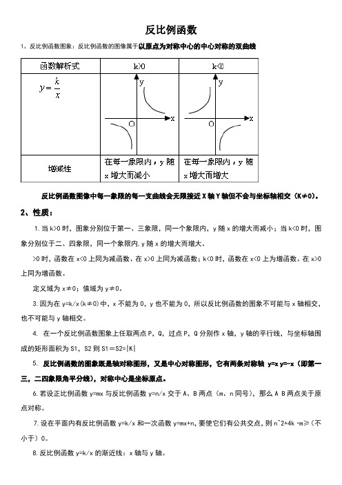 反比例函数一次函数二次函数性质及图像