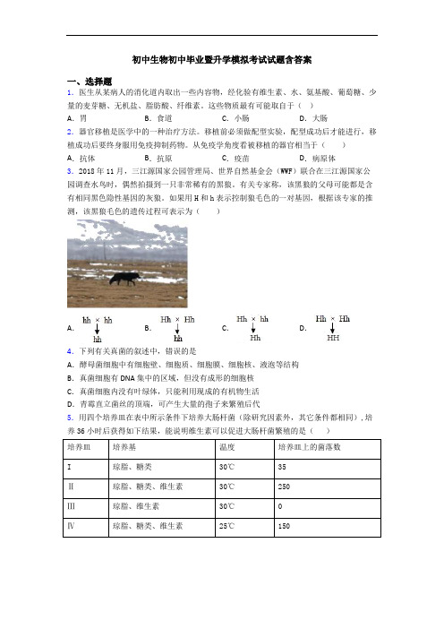 初中生物初中毕业暨升学模拟考试试题含答案