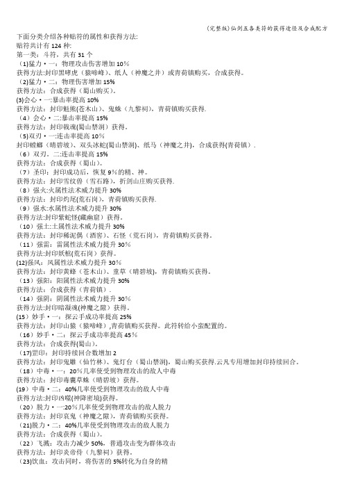 (完整版)仙剑五各类符的获得途径及合成配方