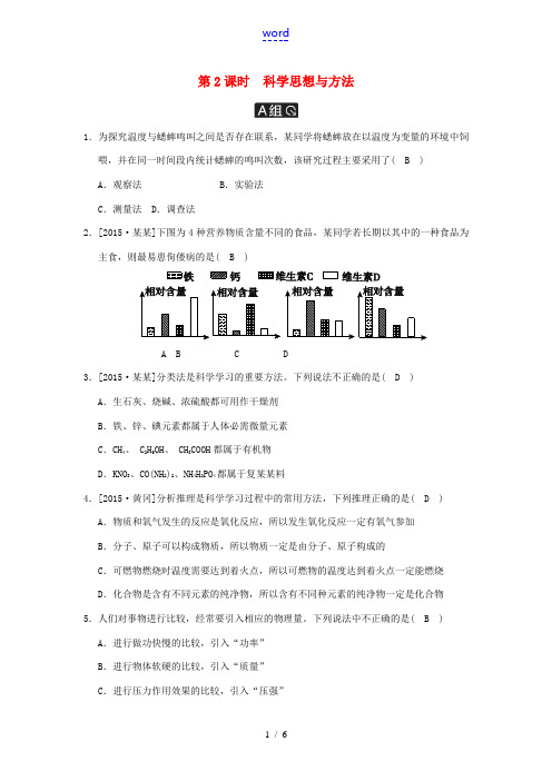 中考科学一轮基础复习 第2课时 科学思想与方法能力提升训练-人教版初中九年级全册自然科学试题