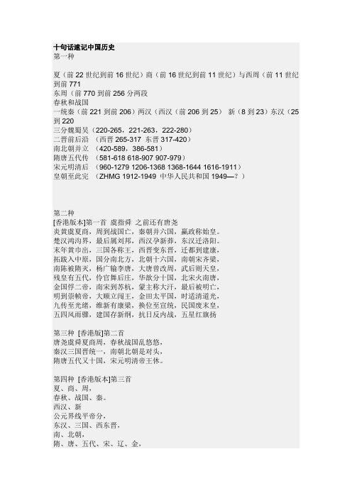 十句话速记中国历史