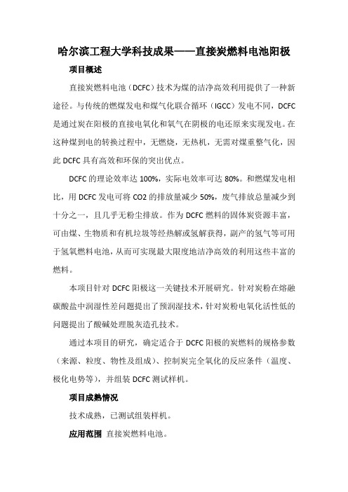 哈尔滨工程大学科技成果——直接炭燃料电池阳极