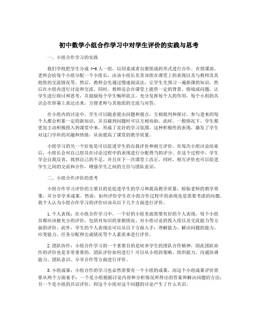 初中数学小组合作学习中对学生评价的实践与思考