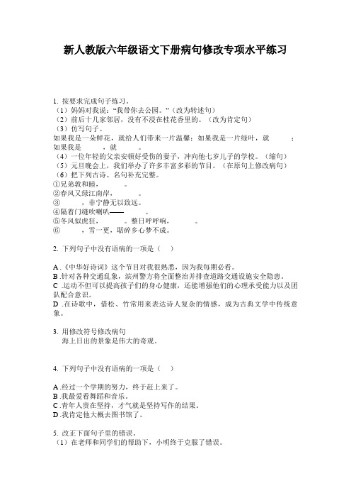 新人教版六年级语文下册病句修改专项水平练习