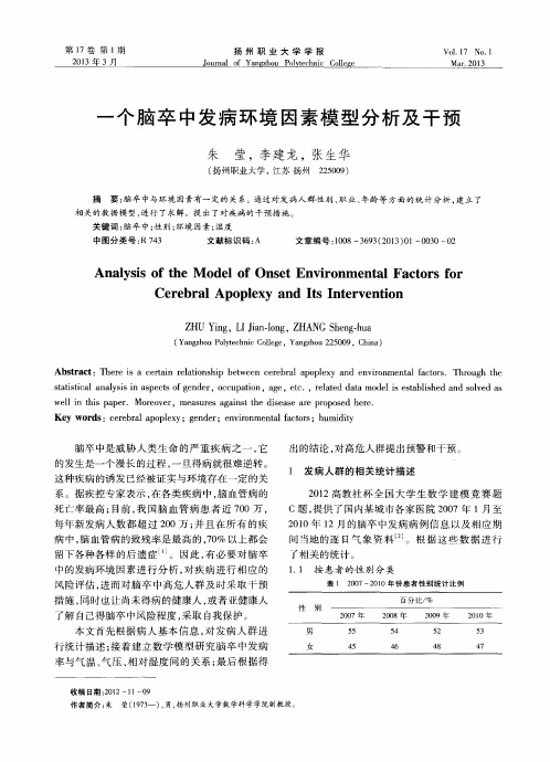 一个脑卒中发病环境因素模型分析及干预