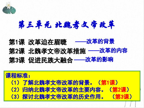 人教版高中历史选修一第三单元北魏孝文帝改革课件18张