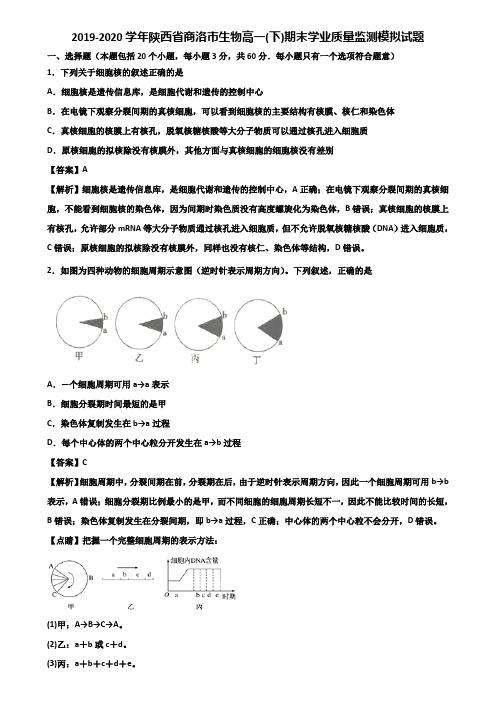 2019-2020学年陕西省商洛市生物高一(下)期末学业质量监测模拟试题含解析