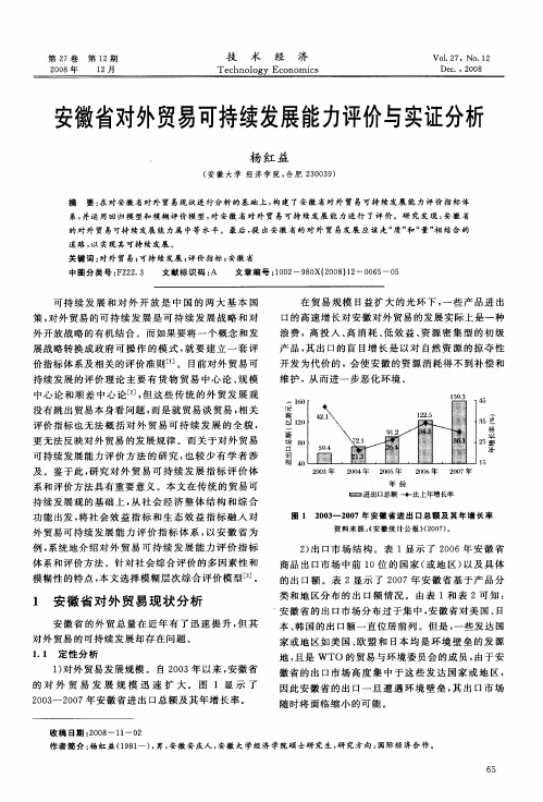 安徽省对外贸易可持续发展能力评价与实证分析