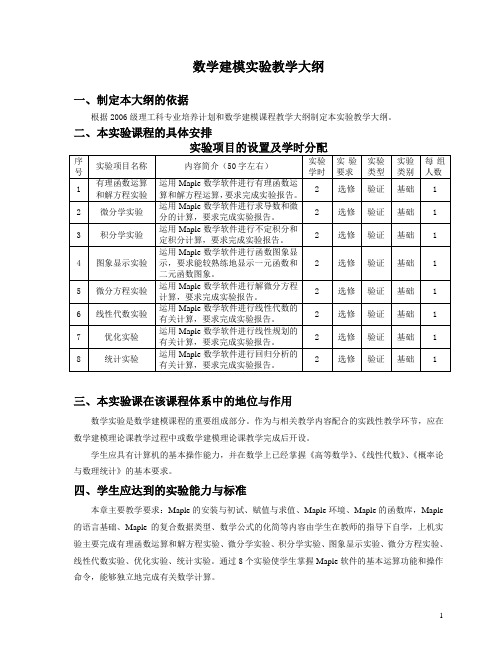 数学建模实验教学大纲(公共课程)