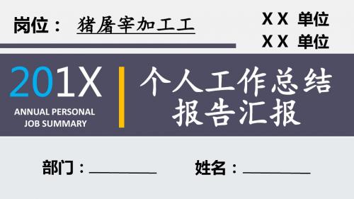 猪屠宰加工工岗位个人工作总结汇报报告PPT模板