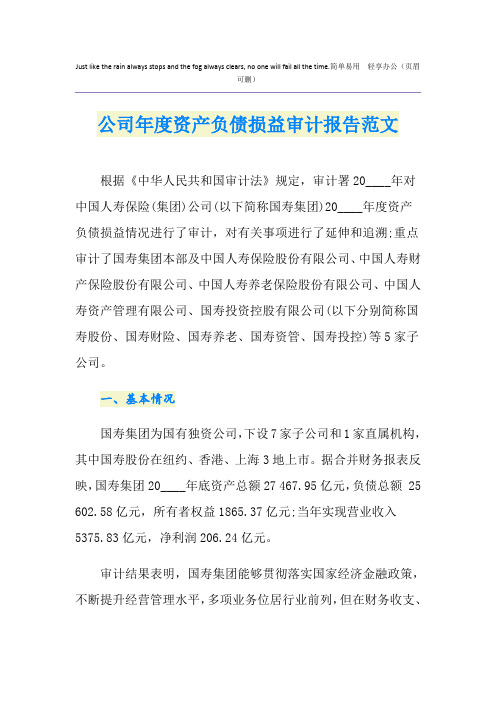 公司年度资产负债损益审计报告范文