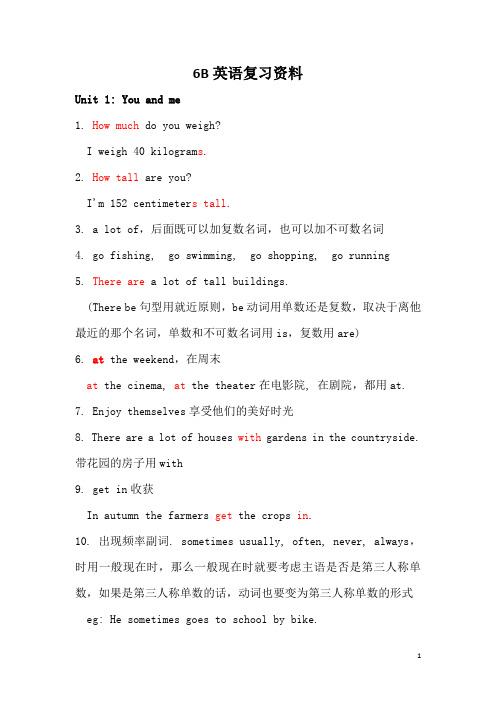 沪教版牛津英语6B单元复习资料(1)
