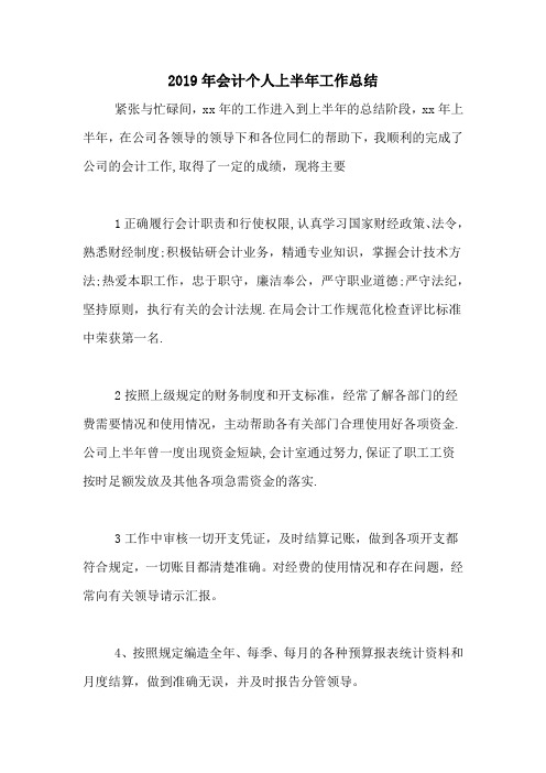 2019年会计个人上半年工作总结