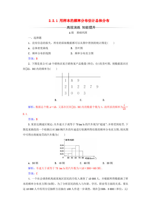 高中数学第二章统计221用样本的频率分布估计总体分布练习含解析新人教A版必修