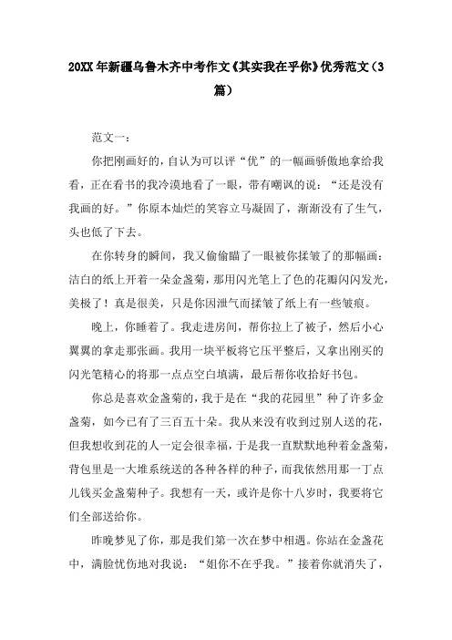20XX年新疆乌鲁木齐中考作文《其实我在乎你》优秀范文(3篇)