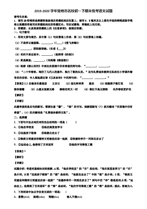 2019-2020学年常州市名校初一下期末统考语文试题含解析