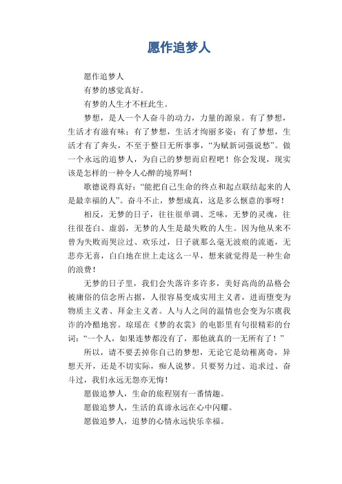 高中生优秀作文精选：愿作追梦人