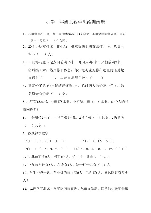 小学一年级上数学思维训练题