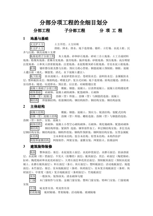 分部分项工程的全细目划分