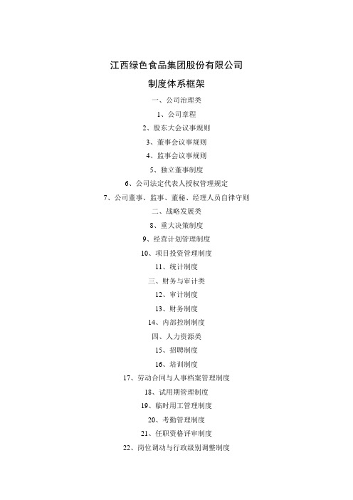 江西绿色食品集团股份公司制度体系框架