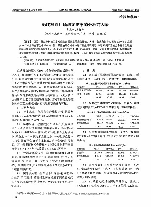 影响凝血四项测定结果的分析前因素