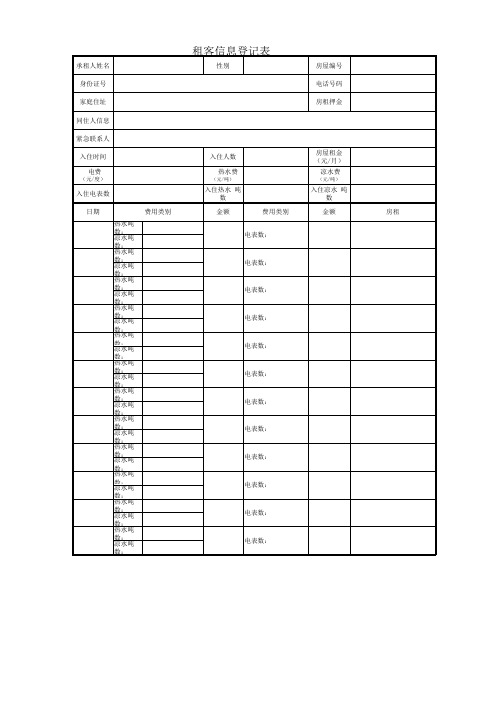 出租房租客登记表