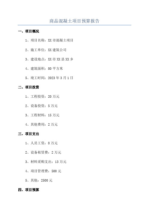 商品混凝土项目预算报告